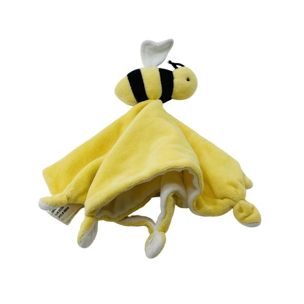Burts Bees Baby Bumble Bee Lovey Security Blanket Yellow White Knotted Plush New